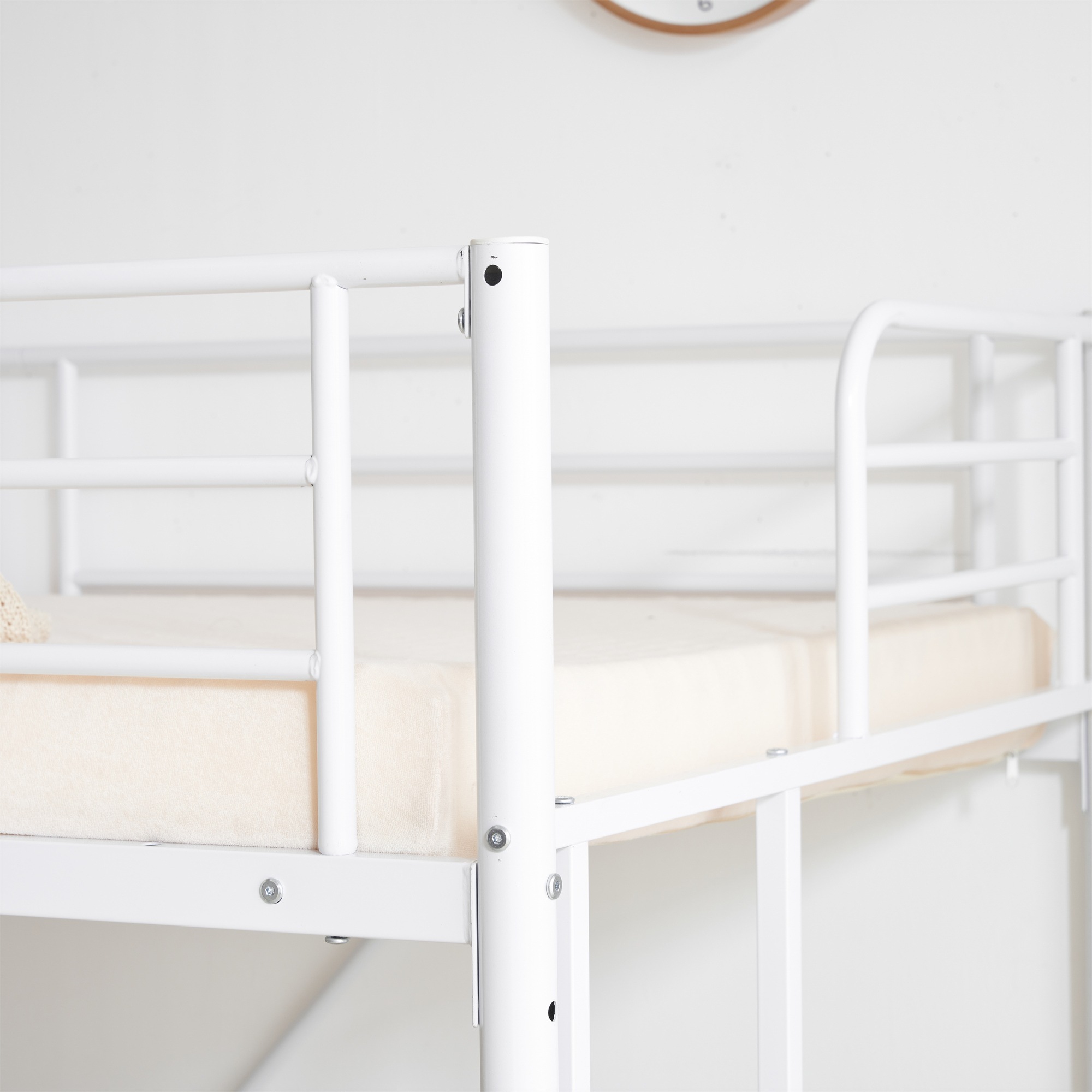 国内出荷】【新作】【ホワイト】ロフトベッド パイプベッド サイド棚