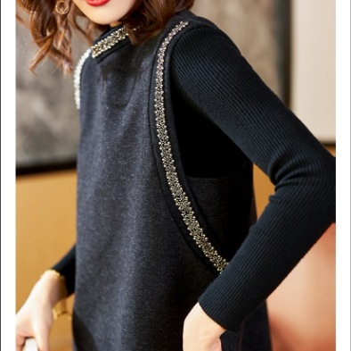 ウールワンピース トップス シンプル ブラック 黒 グレー 灰色 ミニ丈 ショート丈 袖あり 長袖 ウールワンピース トップス シンプル ブラック 黒 グレー 灰色 ミニ丈 ショート丈 袖あり 長袖