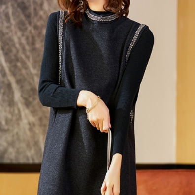 ウールワンピース トップス シンプル ブラック 黒 グレー 灰色 ミニ丈 ショート丈 袖あり 長袖 ウールワンピース トップス シンプル ブラック 黒 グレー 灰色 ミニ丈 ショート丈 袖あり 長袖