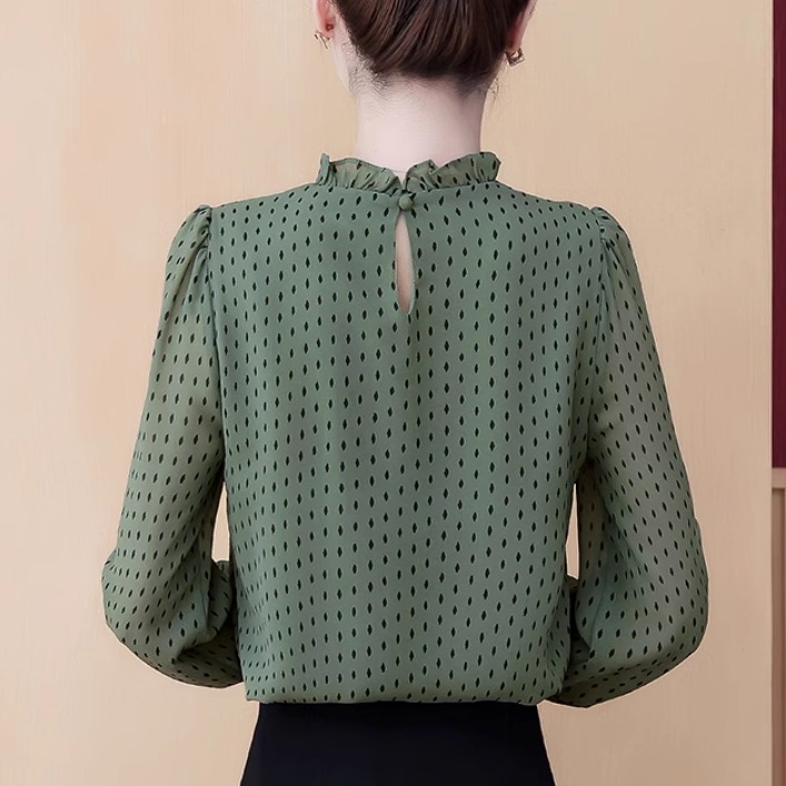 レディース トップス シャツ ブラウス シフォンシャツ 長袖 スタンドカラー フェミニン シフォン フリル ボタン 薄手 かわいい 大人可愛い きれいめ シンプル カジュアル 上品 おしゃれ レトロ