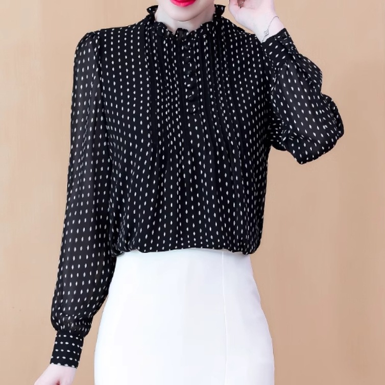 レディース トップス シャツ ブラウス シフォンシャツ 長袖 スタンドカラー フェミニン シフォン フリル ボタン 薄手 かわいい 大人可愛い きれいめ シンプル カジュアル 上品 おしゃれ レトロ