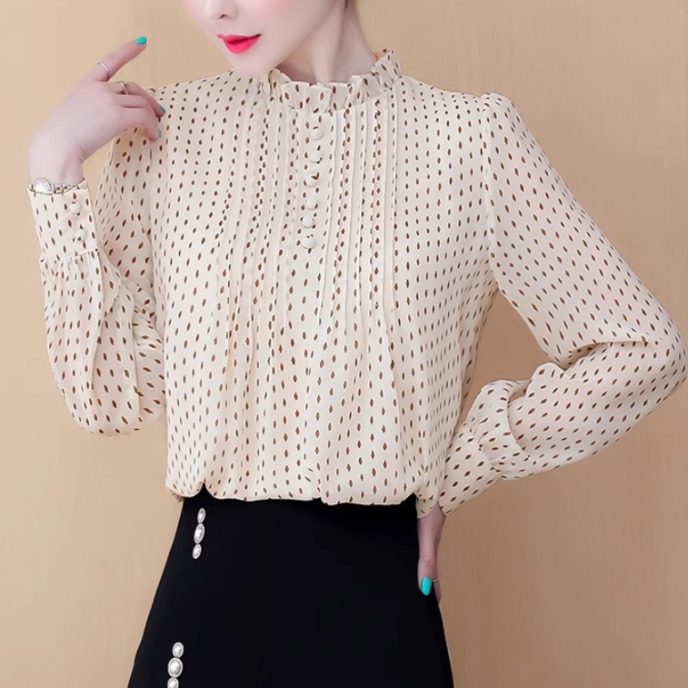 レディース トップス シャツ ブラウス シフォンシャツ 長袖 スタンドカラー フェミニン シフォン フリル ボタン 薄手 かわいい 大人可愛い きれいめ シンプル カジュアル 上品 おしゃれ レトロ