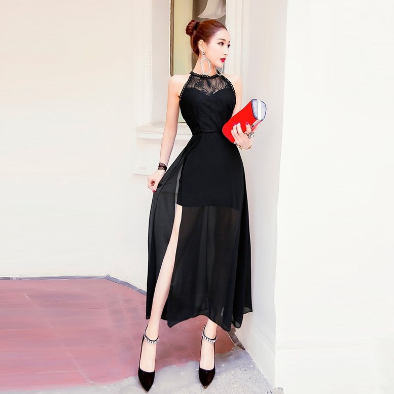 ワンピース ドレス レディース シフォンワンピース レース ロングドレス シアーワンピース