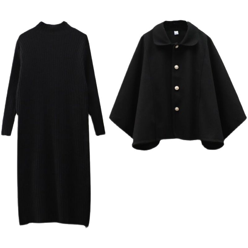 オーバーサイズ セットアップ マント ラシャコート+ニットワンピース 2点セット レディース ゆったり カジュアルセット オーバーサイズ セットアップ マント ラシャコート+ニットワンピース 2点セット レディース ゆったり カジュアルセット