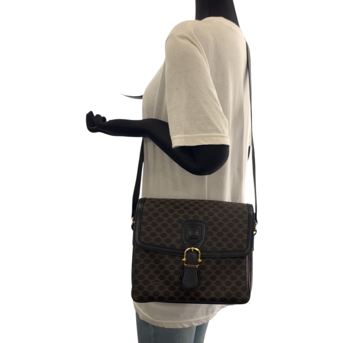 美品 ヴィンテージ マカダム ブラック ダークブラウン ゴールド金具 PVC ショルダーバッグ ポシェット レディース 503345 美品 ヴィンテージ マカダム ブラック ダークブラウン ゴールド金具 PVC ショルダーバッグ ポシェット レディース 503345