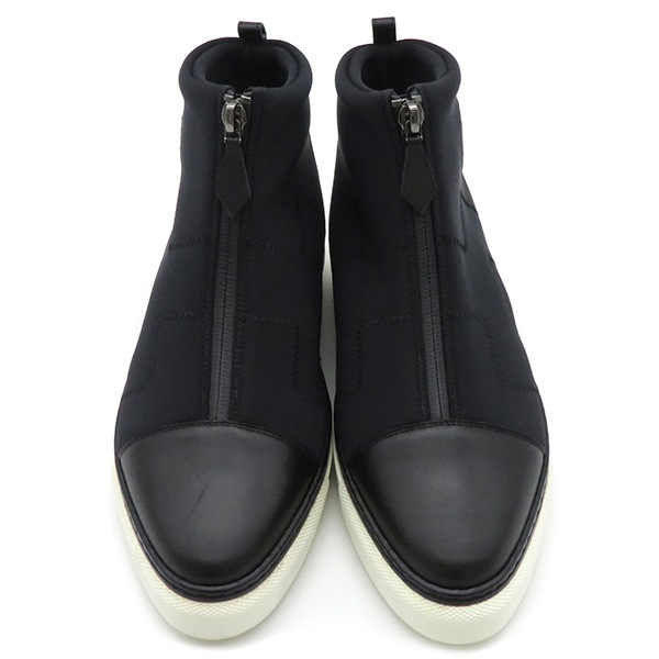 エルメス HERMES スニーカー フロントファスナー ハイカット ナイロン レザー ブラック #36 ガンメタル金具 172746Z 【箱】【中古】