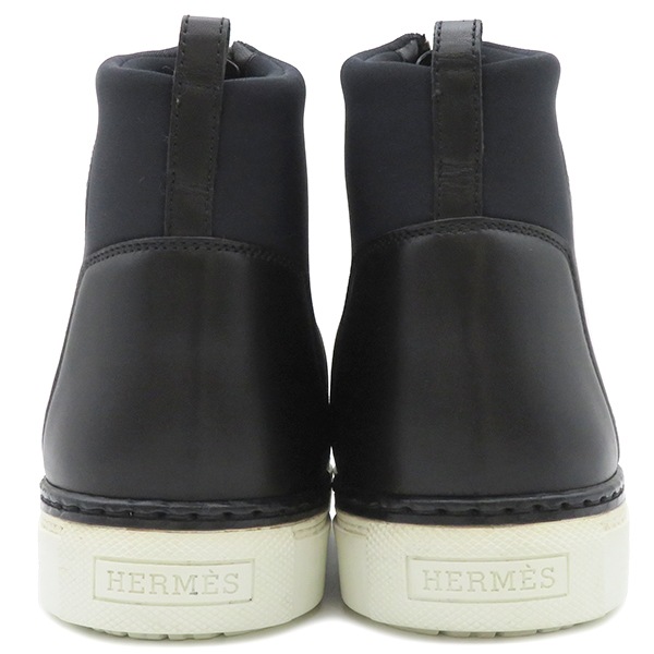 エルメス HERMES スニーカー フロントファスナー ハイカット ナイロン レザー ブラック #36 ガンメタル金具 172746Z 【箱】【中古】