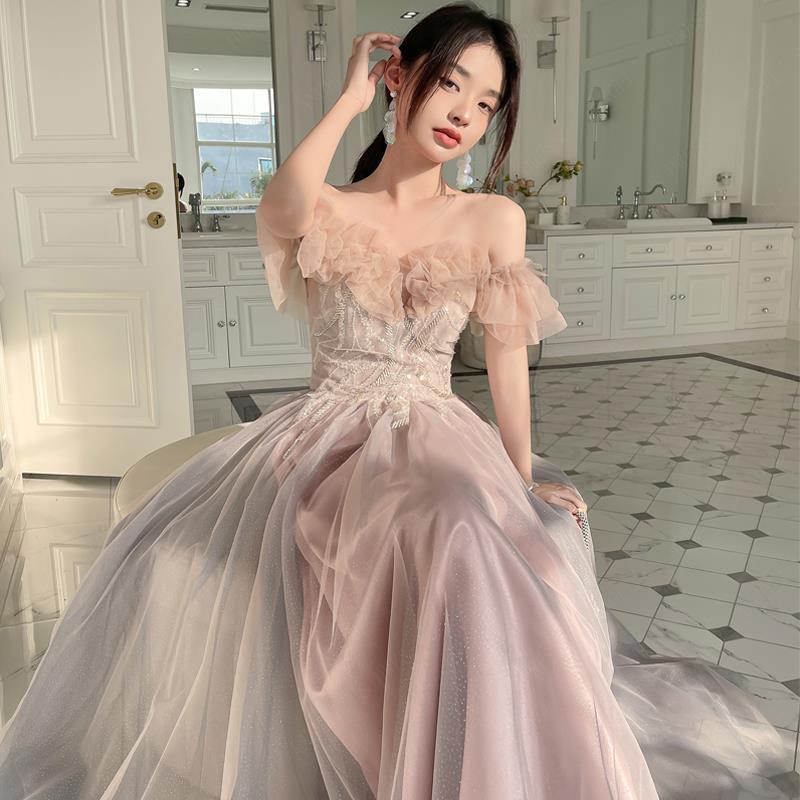 ピンク パーティードレス 結婚式お呼ばれ 二次会ワンピースドレスかわいいワンピースドレス-37