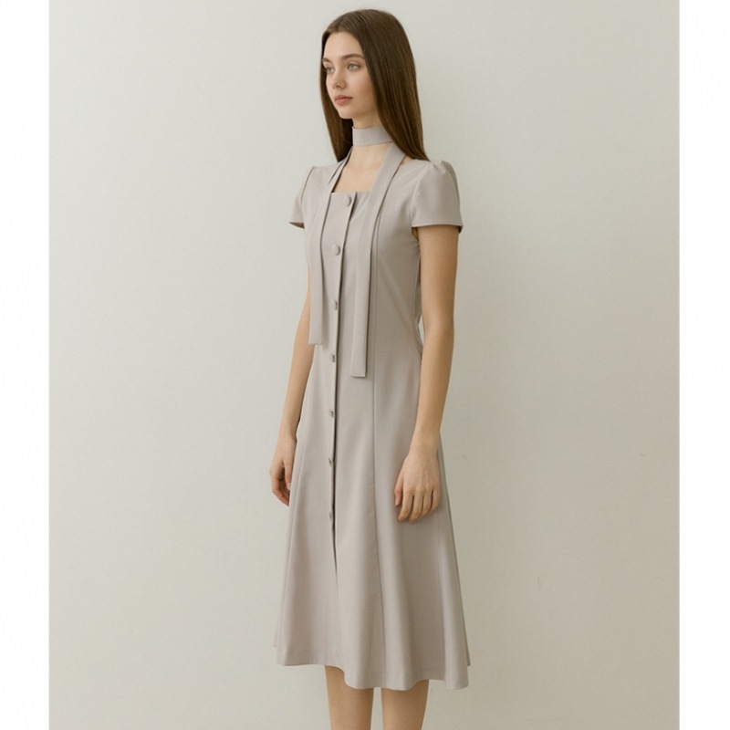 REORG ワンボタンスカーフチューリップハーフトップスダブベージュ