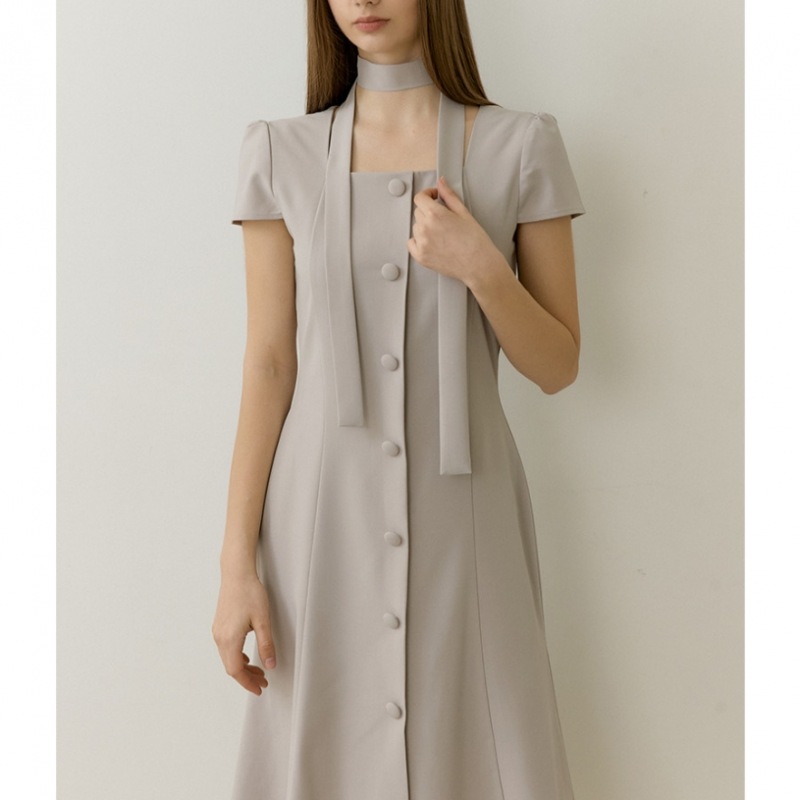 REORG ワンボタンスカーフチューリップハーフトップスダブベージュ