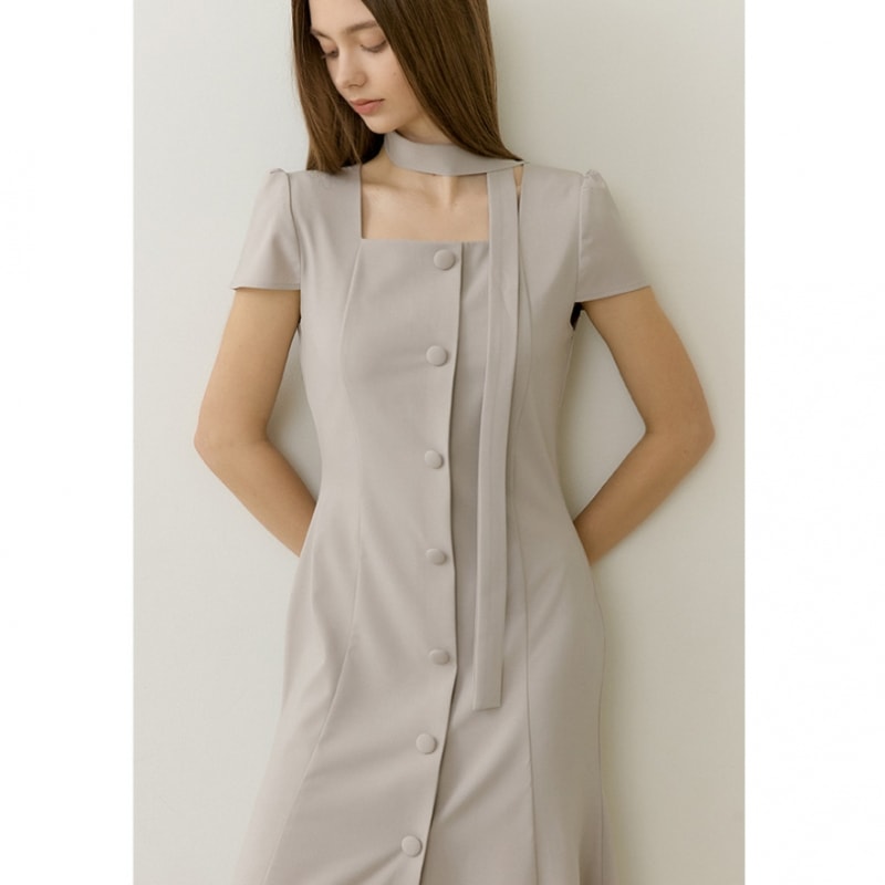 REORG ワンボタンスカーフチューリップハーフトップスダブベージュ