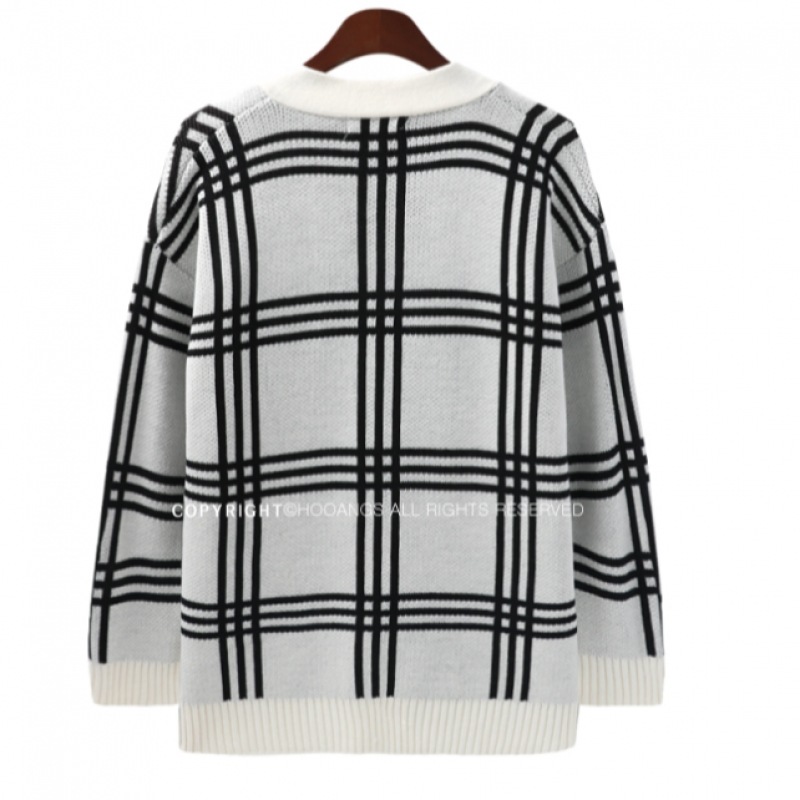 (ジュアンズ) オーバーフィット 3ラインスクエアチェックニットカーディガン OSCD5052 (ジュアンズ) オーバーフィット 3ラインスクエアチェックニットカーディガン OSCD5052