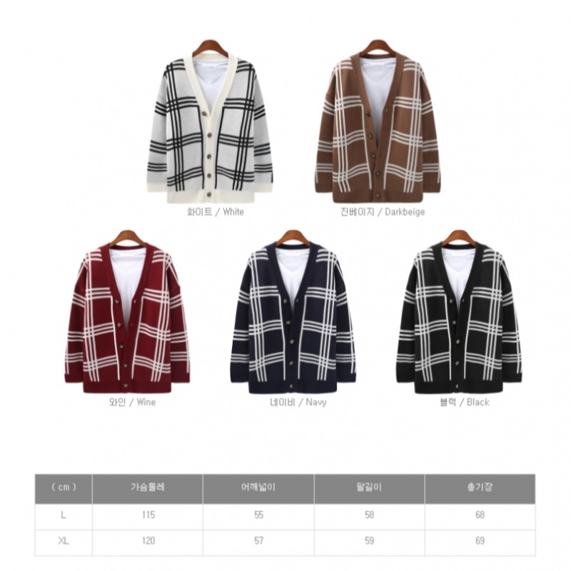 (ジュアンズ) オーバーフィット 3ラインスクエアチェックニットカーディガン OSCD5052 (ジュアンズ) オーバーフィット 3ラインスクエアチェックニットカーディガン OSCD5052