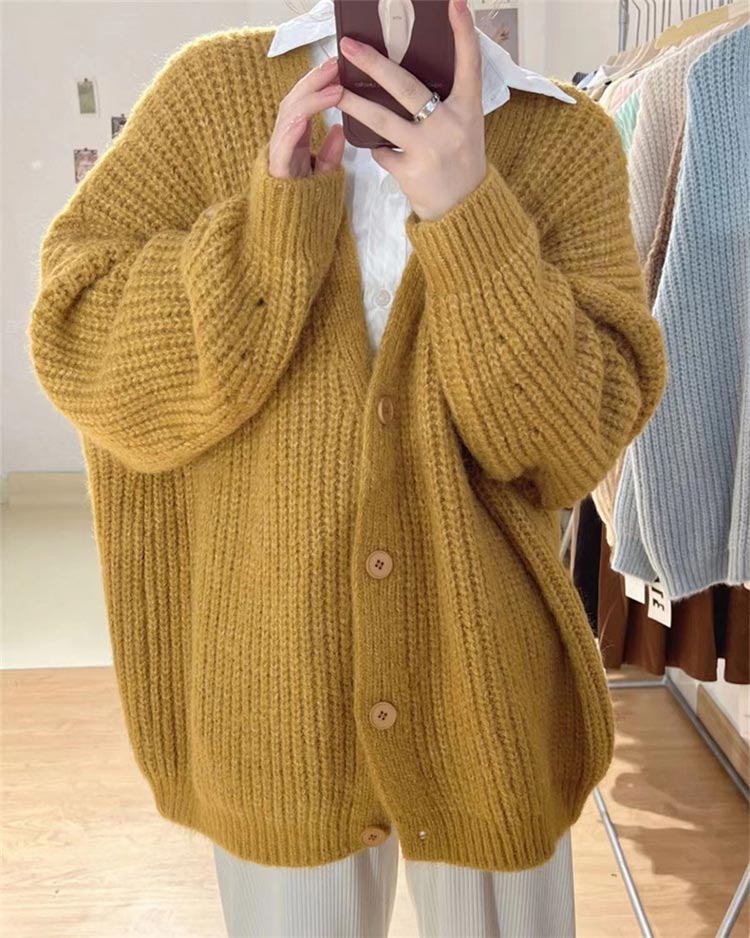 ざっくりニット カーディガン レディース 秋冬 ニットカーディガン ドロップショルダー トップス リブニット Vネック ニットカーディガン 大きいサイズ 長袖 レイヤード 重ね着 暖かい 無地 ニット