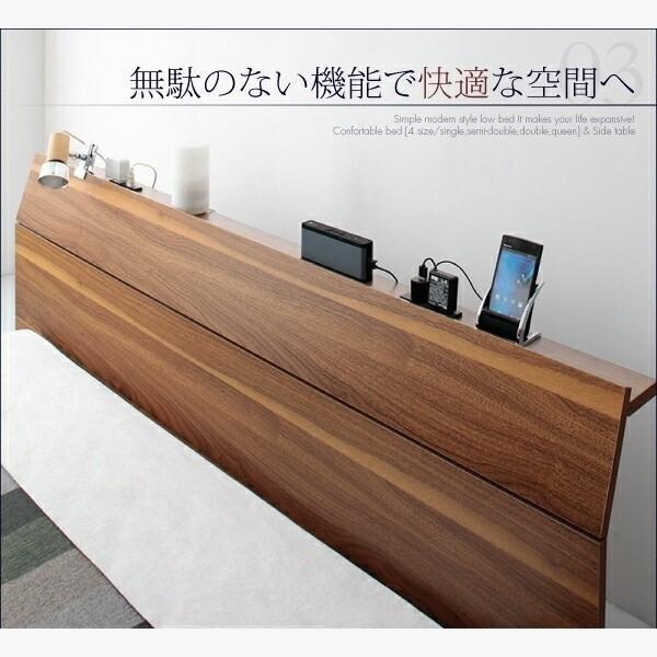 組立設置付 ロータイプ ダブルベッド プレミアムポケットコイルマットレスセット フロア ローベッド コンセント付 宮棚 幅広フレーム