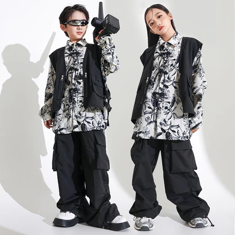 街舞少年潮服工装ヒップホップシャツセットhiphop女の子装爆街公演服ジャズダンス秋冬