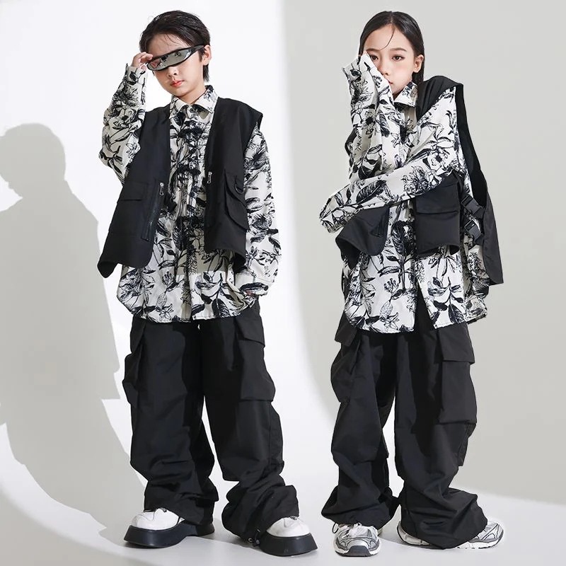 街舞少年潮服工装ヒップホップシャツセットhiphop女の子装爆街公演服ジャズダンス秋冬