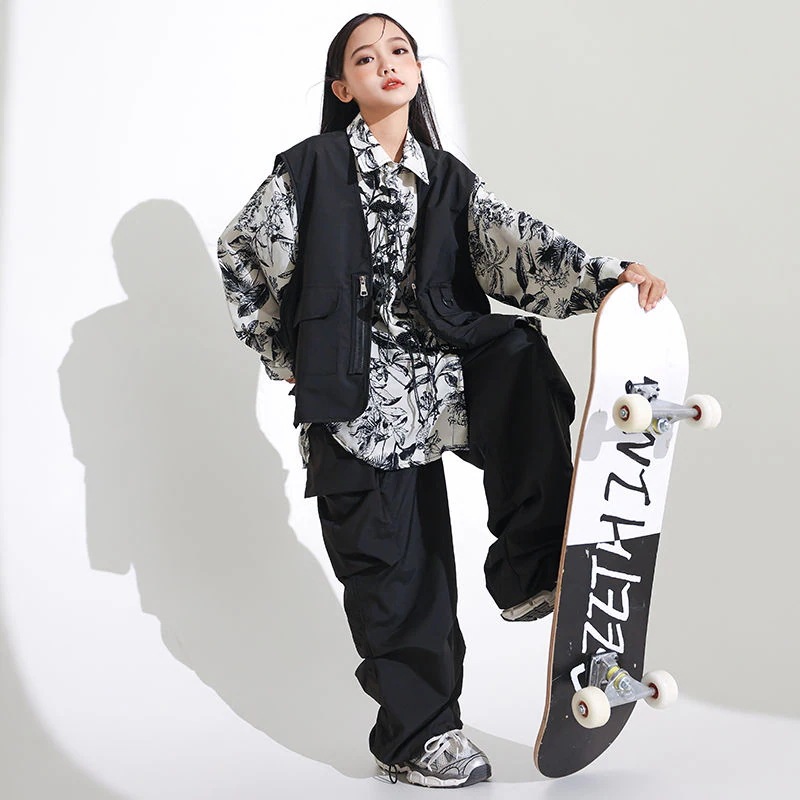 街舞少年潮服工装ヒップホップシャツセットhiphop女の子装爆街公演服ジャズダンス秋冬