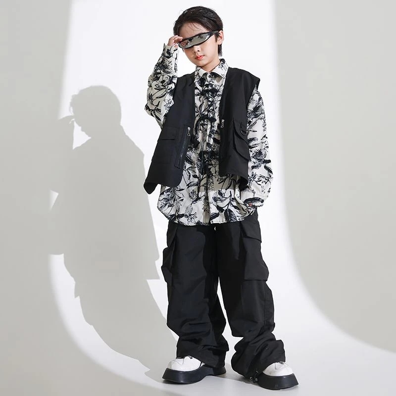 街舞少年潮服工装ヒップホップシャツセットhiphop女の子装爆街公演服ジャズダンス秋冬