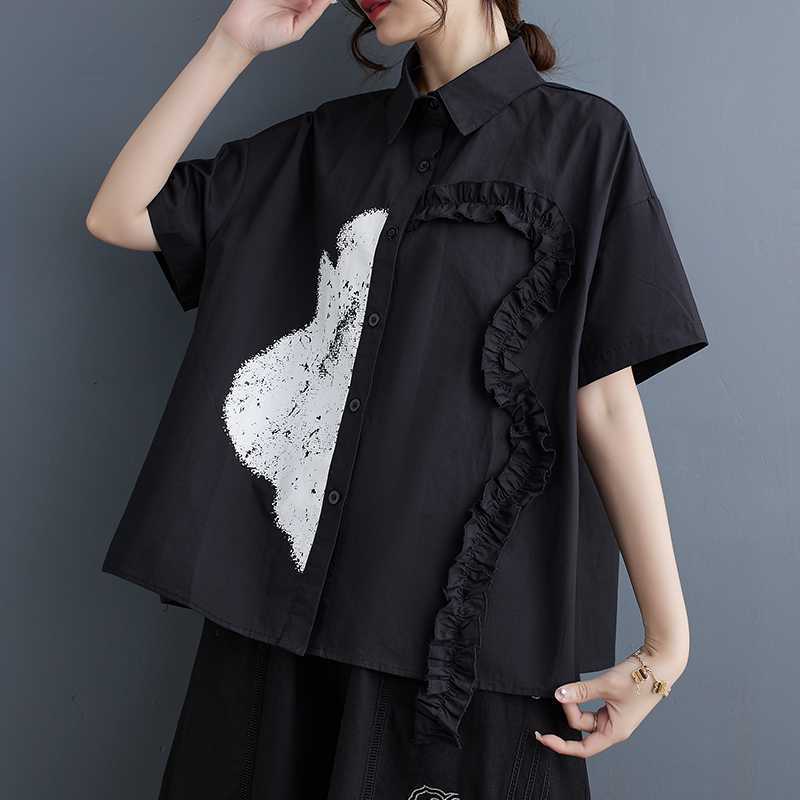 2024春夏新作韓国版ゆるい大きいサイズの通勤百掛け半袖シャツ女 2024春夏新作韓国版ゆるい大きいサイズの通勤百掛け半袖シャツ女