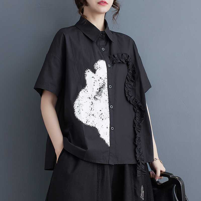 2024春夏新作韓国版ゆるい大きいサイズの通勤百掛け半袖シャツ女 2024春夏新作韓国版ゆるい大きいサイズの通勤百掛け半袖シャツ女