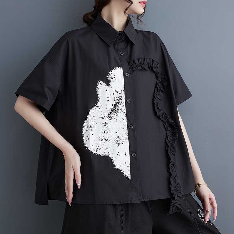 2024春夏新作韓国版ゆるい大きいサイズの通勤百掛け半袖シャツ女 2024春夏新作韓国版ゆるい大きいサイズの通勤百掛け半袖シャツ女