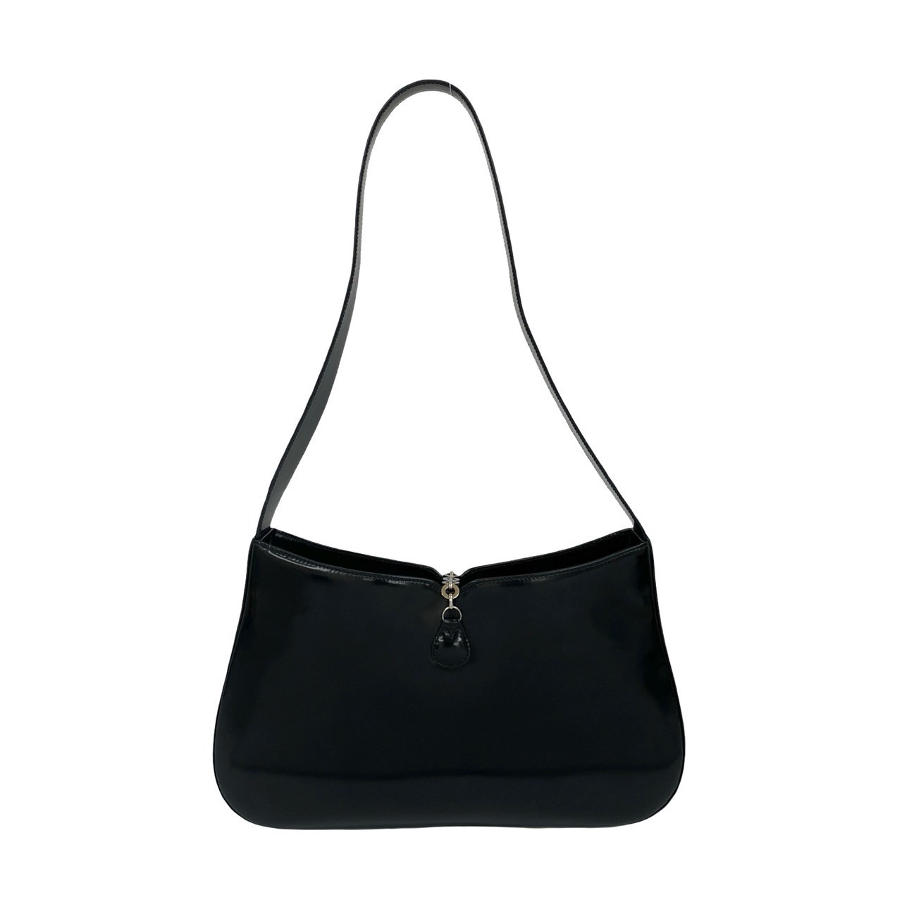 ガンチーニ ロゴ 金具ショルダーバッグ パテントレザー ブラック 17180 ガンチーニ ロゴ 金具ショルダーバッグ パテントレザー ブラック 17180