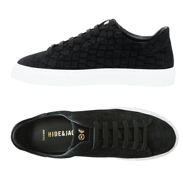 スニーカー メンズ 正規品 並行輸入 高級感 キレカジ カジュアル シンプル 紳士 男性用 ブランド プレゼント クロコ スエード ブラック ホワイト ツートン ハイドアンドジャック
