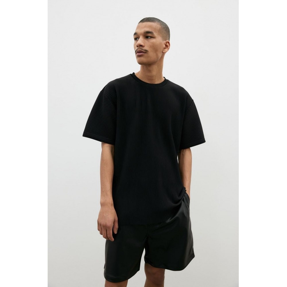 H&M ルーズフィットプリーツTシャツブラック H&M ルーズフィットプリーツTシャツブラック