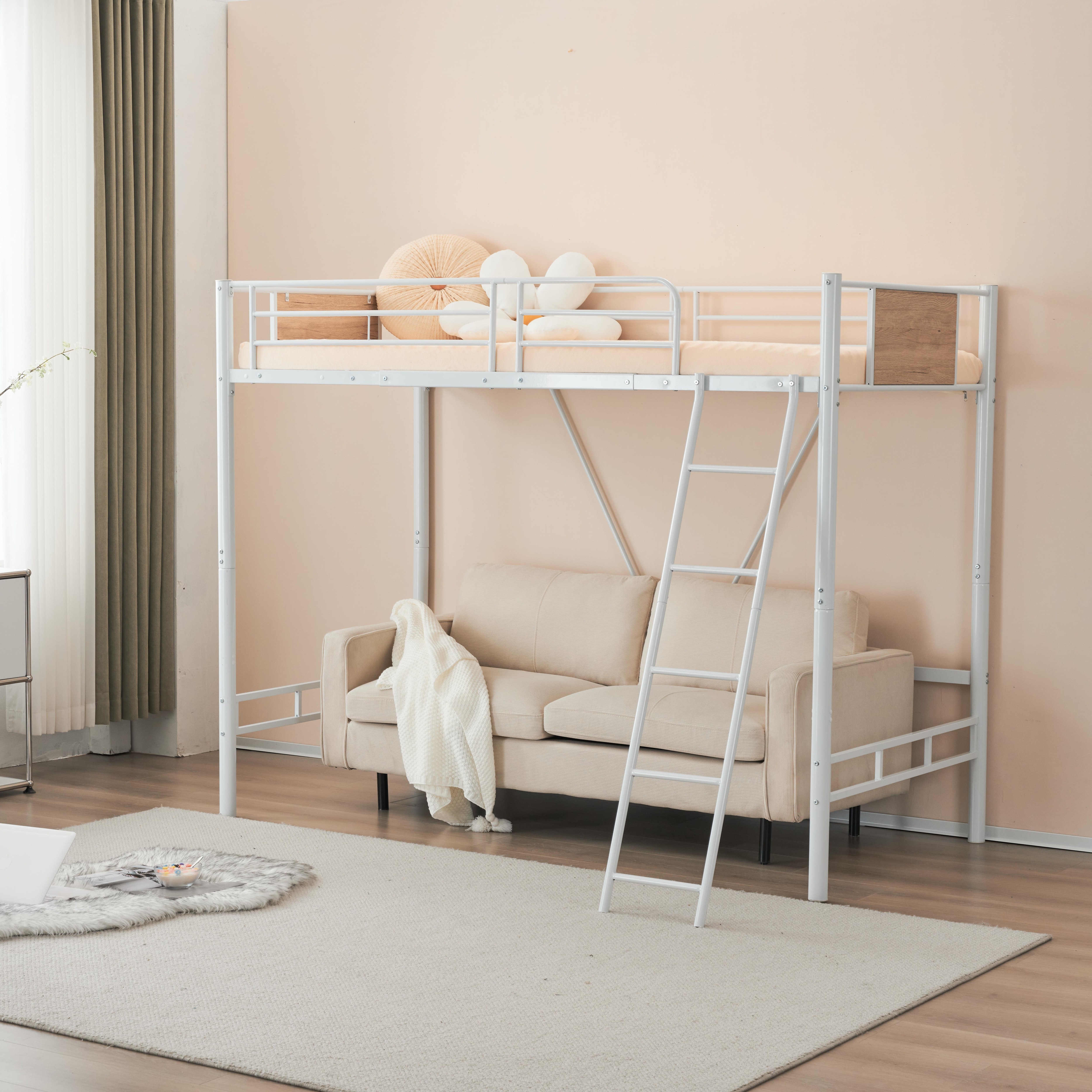 ホワイト　ロフトベッド パイプベッド シングル 木 収納 北欧風 子供部屋 送料無料 スチール 耐震 ベッド SDG
