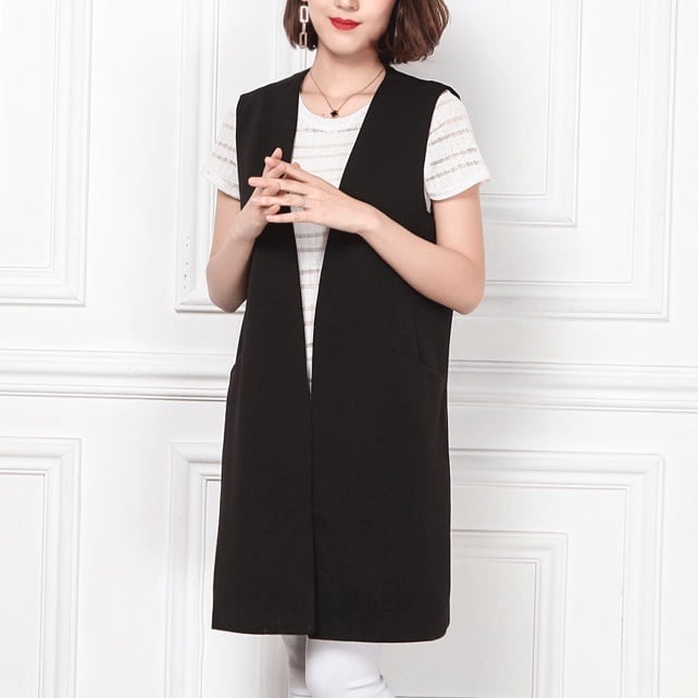 トップス 深Ｖベスト ミディアム丈 シームレス ノーカラー ノースリーブ ミディアム丈 ストレート ゆったり 無地 ゆったり 人気 おすすめ おしゃれ お洒落 激安 安い プチプラ lout