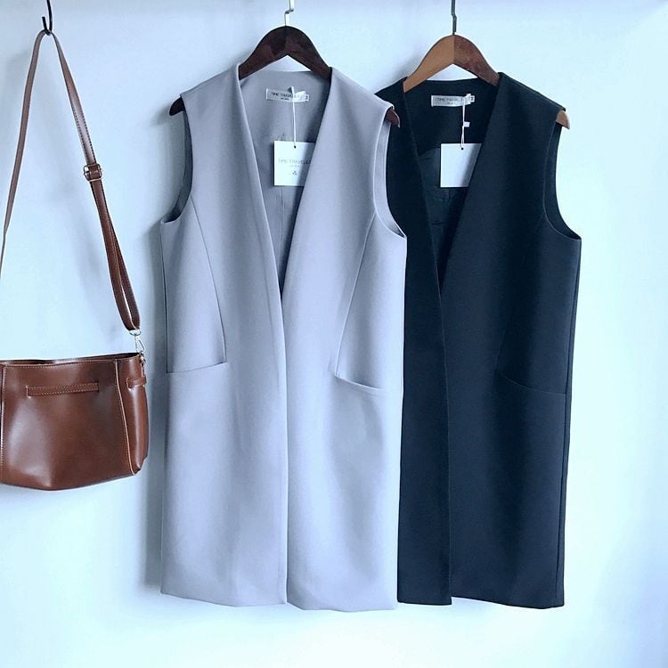 トップス 深Ｖベスト ミディアム丈 シームレス ノーカラー ノースリーブ ミディアム丈 ストレート ゆったり 無地 ゆったり 人気 おすすめ おしゃれ お洒落 激安 安い プチプラ lout