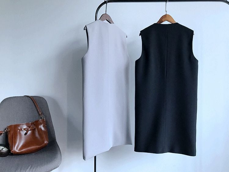 トップス 深Ｖベスト ミディアム丈 シームレス ノーカラー ノースリーブ ミディアム丈 ストレート ゆったり 無地 ゆったり 人気 おすすめ おしゃれ お洒落 激安 安い プチプラ lout