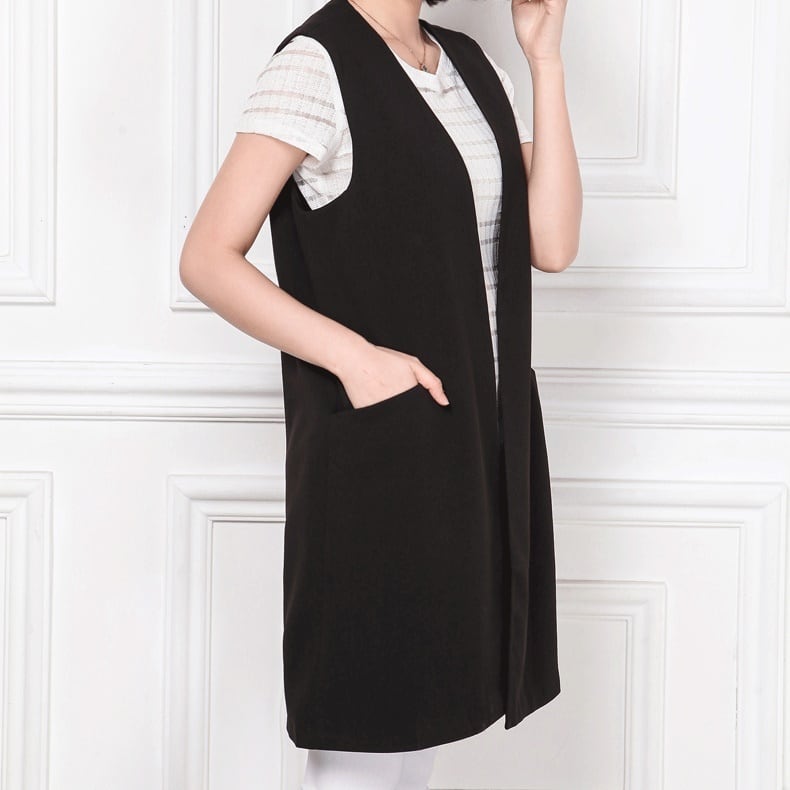 トップス 深Ｖベスト ミディアム丈 シームレス ノーカラー ノースリーブ ミディアム丈 ストレート ゆったり 無地 ゆったり 人気 おすすめ おしゃれ お洒落 激安 安い プチプラ lout