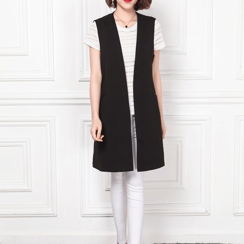 トップス 深Ｖベスト ミディアム丈 シームレス ノーカラー ノースリーブ ミディアム丈 ストレート ゆったり 無地 ゆったり 人気 おすすめ おしゃれ お洒落 激安 安い プチプラ lout