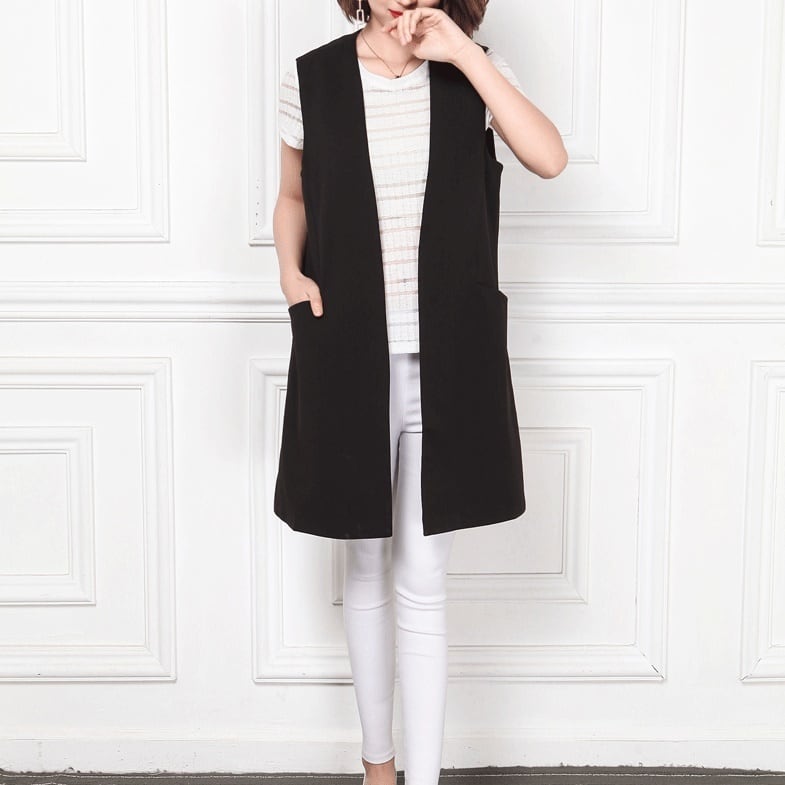 トップス 深Ｖベスト ミディアム丈 シームレス ノーカラー ノースリーブ ミディアム丈 ストレート ゆったり 無地 ゆったり 人気 おすすめ おしゃれ お洒落 激安 安い プチプラ lout