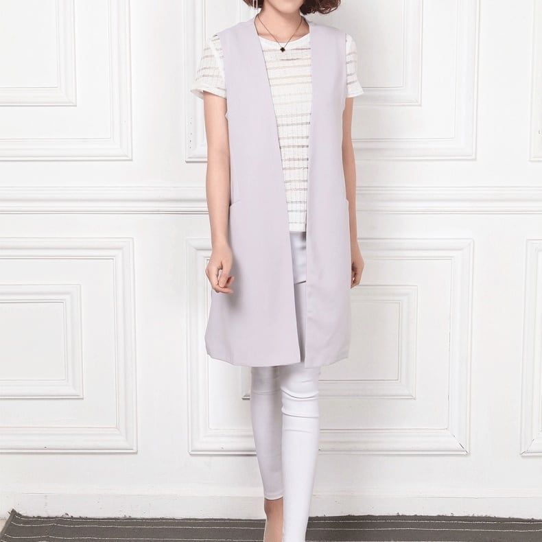 トップス 深Ｖベスト ミディアム丈 シームレス ノーカラー ノースリーブ ミディアム丈 ストレート ゆったり 無地 ゆったり 人気 おすすめ おしゃれ お洒落 激安 安い プチプラ lout