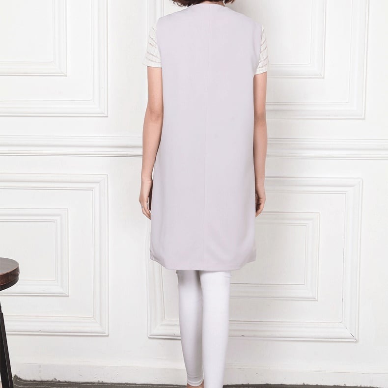 トップス 深Ｖベスト ミディアム丈 シームレス ノーカラー ノースリーブ ミディアム丈 ストレート ゆったり 無地 ゆったり 人気 おすすめ おしゃれ お洒落 激安 安い プチプラ lout