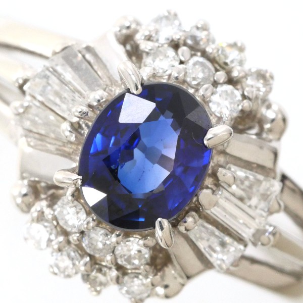 PT900 プラチナ リング 11.5号 ロイヤルブルー サファイア ダイヤ 0.18 鑑別書 中古 PT900 プラチナ リング 11.5号 ロイヤルブルー サファイア ダイヤ 0.18 鑑別書 中古