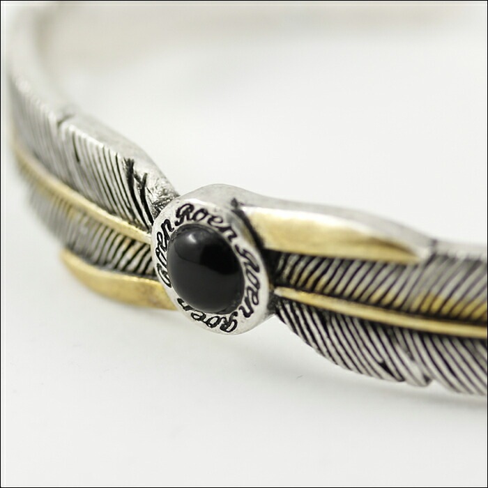 【即納】Roen BLACK ロエン ブラック フェザー バングル ブレスレット オニキス シルバー/イエローゴールド ストーン RO-303 RoenBLACK ロエンブラック 天然石 【即納】Roen BLACK ロエン ブラック フェザー バングル ブレスレット オニキス シルバー/イエローゴールド ストーン RO-303 RoenBLACK ロエンブラック 天然石