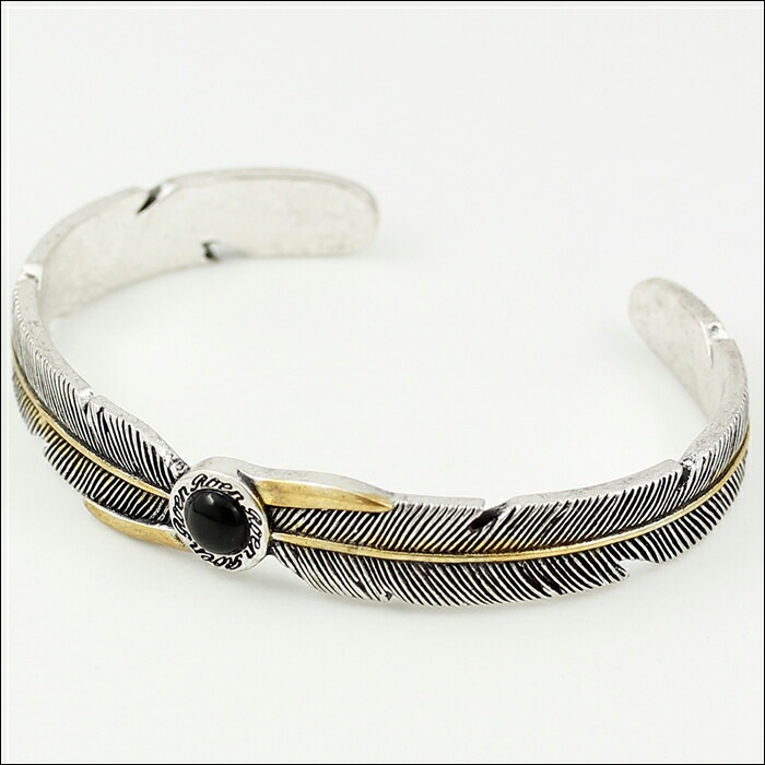 【即納】Roen BLACK ロエン ブラック フェザー バングル ブレスレット オニキス シルバー/イエローゴールド ストーン RO-303 RoenBLACK ロエンブラック 天然石 【即納】Roen BLACK ロエン ブラック フェザー バングル ブレスレット オニキス シルバー/イエローゴールド ストーン RO-303 RoenBLACK ロエンブラック 天然石