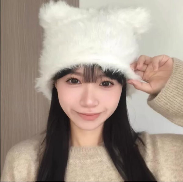 Qoo10] 猫耳付き フェイクファー ボンネット 帽