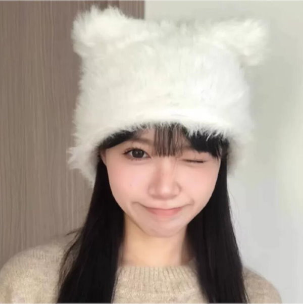 Qoo10] 猫耳付き フェイクファー ボンネット 帽