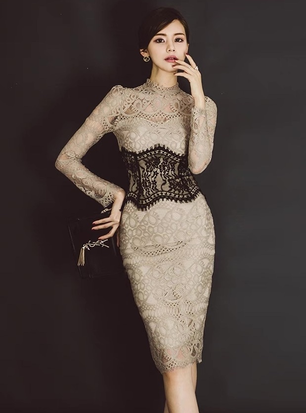 ドレス ワンピース パーティー 発表会 ステージ 舞台 フォーマル 長袖 スタンドカラー タイト スリム 細身 レース 刺繍 ウエストマーク 切り替えデザイン ドッキング ハイウエスト ドレス ワンピース パーティー 発表会 ステージ 舞台 フォーマル 長袖 スタンドカラー タイト スリム 細身 レース 刺繍 ウエストマーク 切り替えデザイン ドッキング ハイウエスト