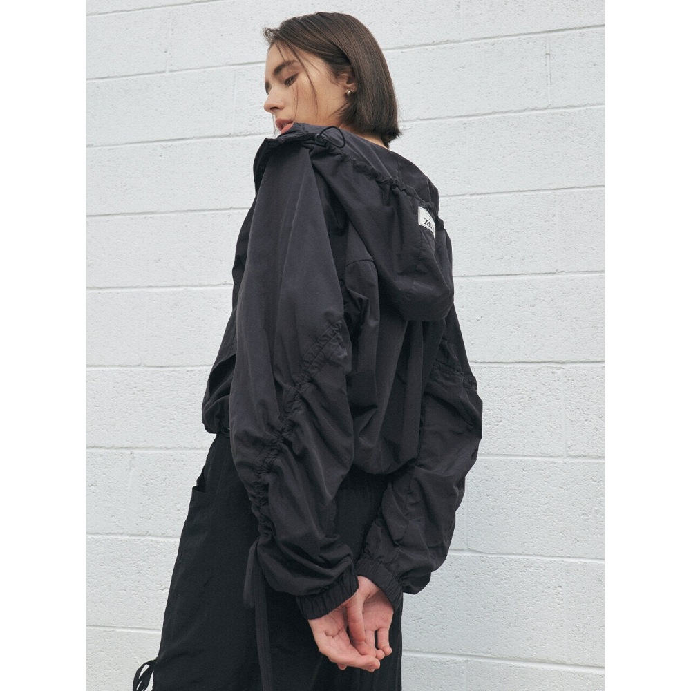 CITYBREEZE スリーブシャーリングフード付きジャンパーダークグレー