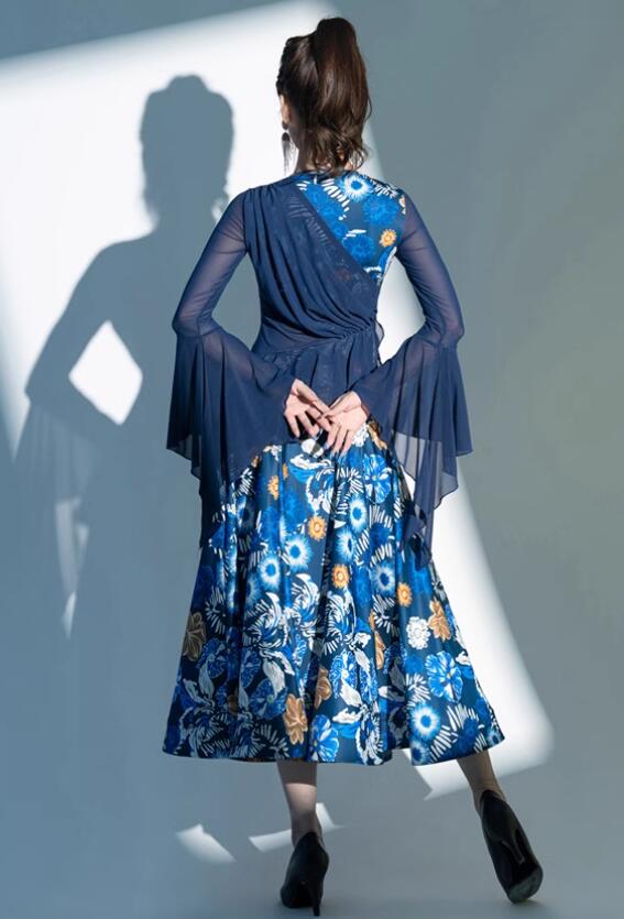 モダンダンス 社交ダンス ラテン衣装 社交ダンスドレス 練習着 演出用 技デモ タンゴ モダン 大きい裾 ダンススカート 広がる 演出服 舞台演出ロングドレス 大きいサイズ ピンク ブルー M L X