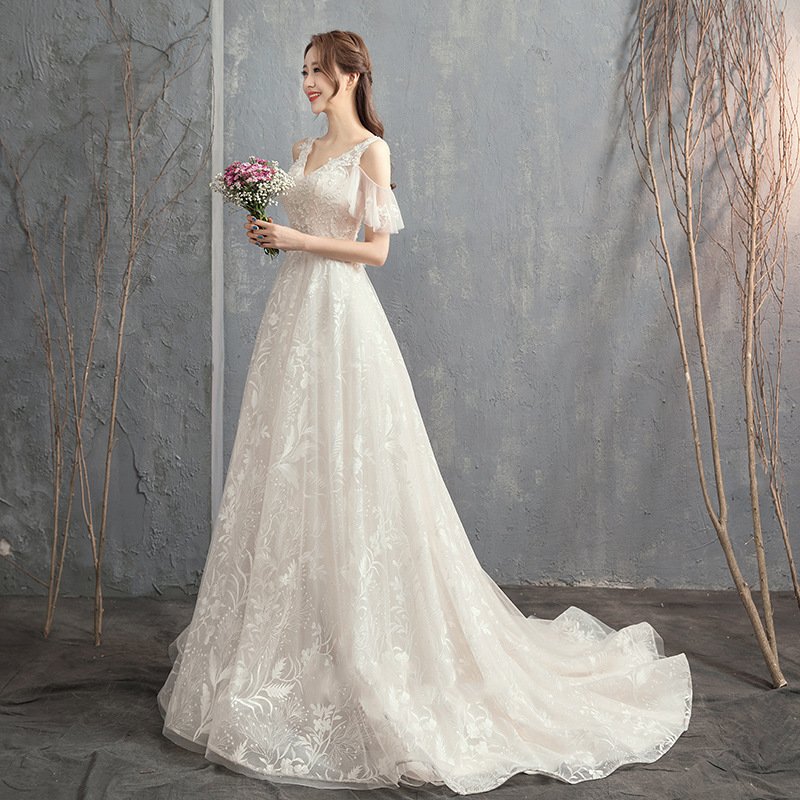 結婚式 ロングドレス 編み上げ式 撮影 袖あり白 二次会 プリンセスライン ドレス ブライダル レディース 白 レース 挙式 花嫁 安い ウェディングドレス 結婚式 Aラインドレス 花嫁ワンピース