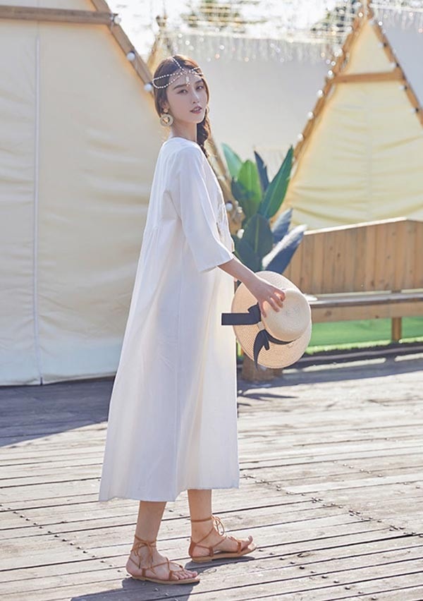 YOKANG マキシ丈ワンピース YOKANG サマードレス リゾート ワンピース