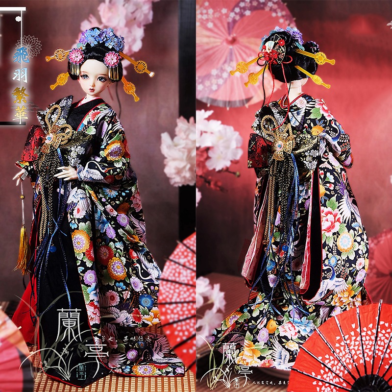 BJD/SDドール服 人形服 BJD着物 和風振袖着物 若璃 1of4