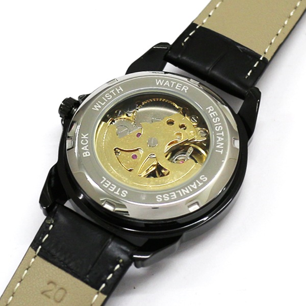 自動巻き腕時計 シンプル機能のスケルトンデザイン ブラックケース 革ベルト 機械式腕時計 WSA025-BLK メンズ腕時計 自動巻き腕時計 シンプル機能のスケルトンデザイン ブラックケース 革ベルト 機械式腕時計 WSA025-BLK メンズ腕時計